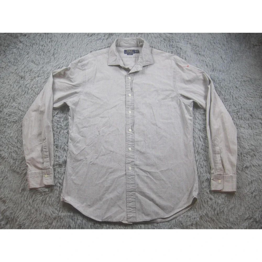 Polo Ralph Lauren Shirt Mens XL Gray Slim Fit 100% Cotton Button‎ Front Casual